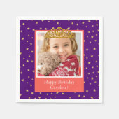 Personalized Kid Photo Happy Birthday Gold Crown Serviette (Vorderseite)