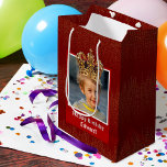 Personalized Kid Photo Happy Birthday King Crown<br><div class="desc">Wrap your gifts in a royal custom red gift bag that features an elegant background of gold shimmery lines. Personalize this bright design with a photo of your young birthday boy, complete with a beautiful gold king crown. Add a special touch with a personalized greeting, such as "Happy Birthday, [child's...</div>