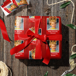 Personalized Kid Photo Happy Birthday King Crown Geschenkpapier