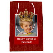 Personalized Kid Photo Happy Birthday King Crown Mittlere Geschenktüte (Vorderseite)