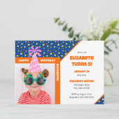 Personalized Kid Photo Happy Birthday Pink Hat v2 Einladung (Stehend Vorderseite)