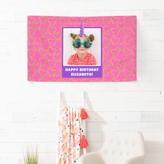 Personalized Kid Photo Happy Birthday Unicorn Banner (Insitu)