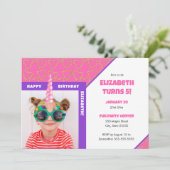 Personalized Kid Photo Happy Birthday Unicorn Einladung (Stehend Vorderseite)
