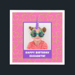 Personalized Kid Photo Happy Birthday Unicorn Serviette<br><div class="desc">Celebrate your little one's special day in style with this festive custom pink paper napkin that features a fun photo with a purple unicorn horn. In the background there is a pattern of pretty gold glitter hearts. Personalize this bright design with a photo of your birthday boy or girl. Add...</div>