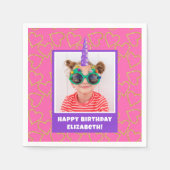 Personalized Kid Photo Happy Birthday Unicorn Serviette (Vorderseite)