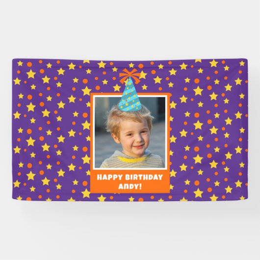Personalized Kid Photo Happy Birthday w/ Blue Hat Banner (Horizontal)