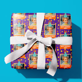 Personalized Kid Photo Happy Birthday w/ Blue Hat Geschenkpapier