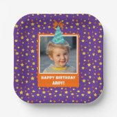 Personalized Kid Photo Happy Birthday w/ Blue Hat Pappteller (Vorderseite)