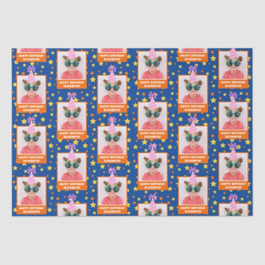 Personalized Kid Photo Happy Birthday w/ Pink Hat Seidenpapier (Vorderseite)