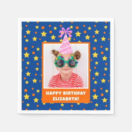 Personalized Kid Photo Happy Birthday w/ Pink Hat Serviette (Vorderseite)