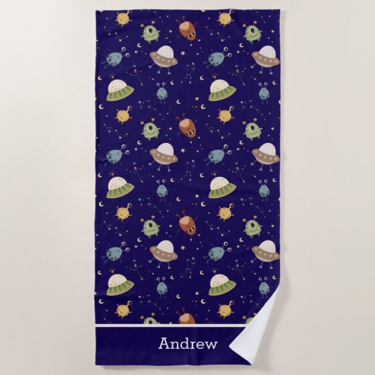 Personalized Kids' Alien & Spaceship Strandtuch (Vorderseite)