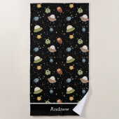 Personalized Kids' Alien & Spaceship Strandtuch (Vorderseite)