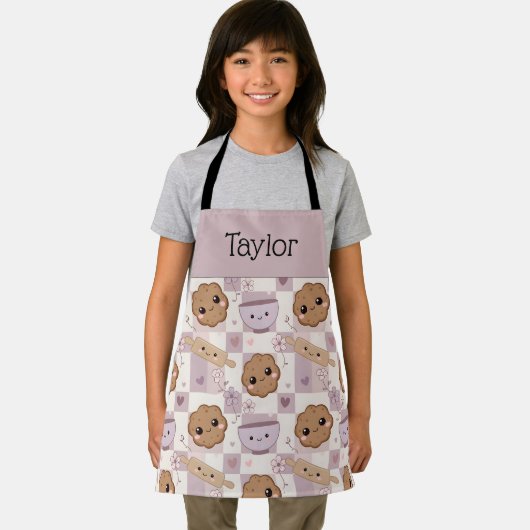 Personalized Kids Apron Kawaii Cookie Gingham Bake Schürze (Insitu)