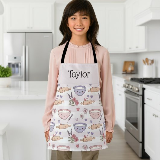 Personalized Kids Apron Kawaii Heart Baking Name  Schürze