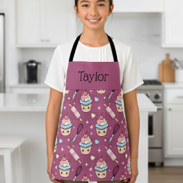 Personalized Kids Apron Kawaii Pink PurpleCupcake  Schürze