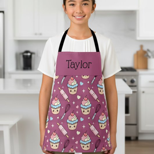 Personalized Kids Apron Kawaii Pink PurpleCupcake  Schürze