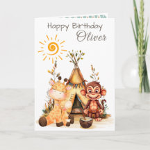 Personalized Kids Birthday Card with Cute Animals