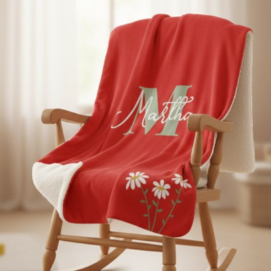 Personalized Kids' Blanket with Initial and Daisi Sherpadecke