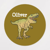 Personalized Kids Brown and Green T-REX Dinosaur  Etiketten (Design 1)