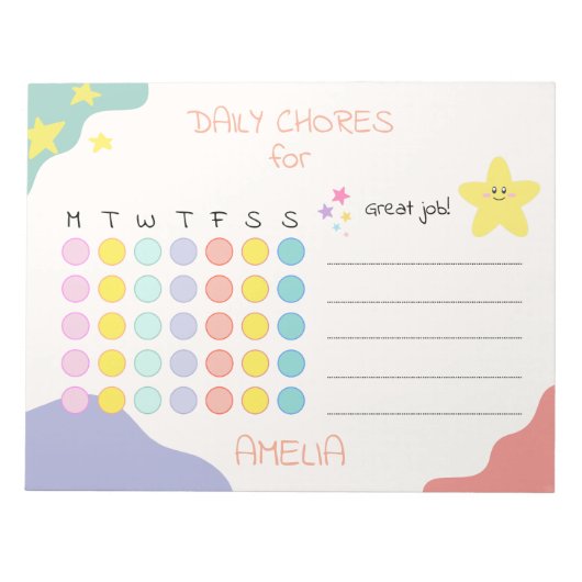 Personalized Kids Chore Chart Encouraging Rewards Notizblock (Vorderseite)