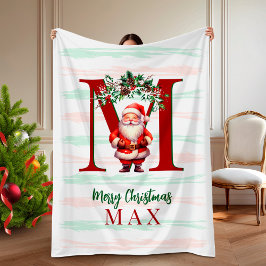 Personalized Kids Christmas Blanket with Santa Fleecedecke