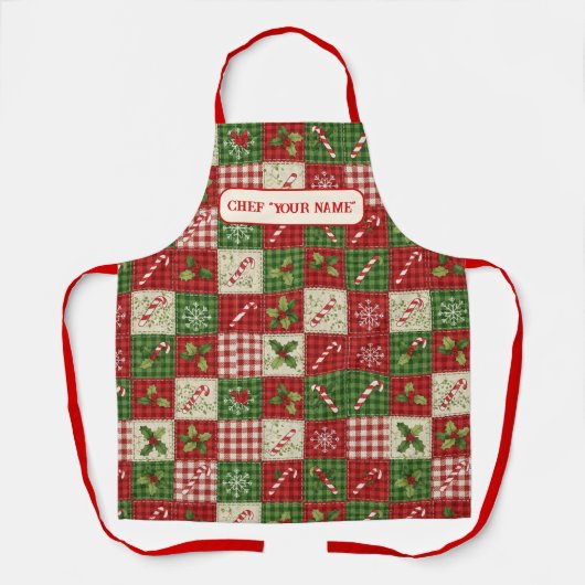 Personalized Kid's Christmas Quilt Patchwork Chef Schürze (Vorderseite)