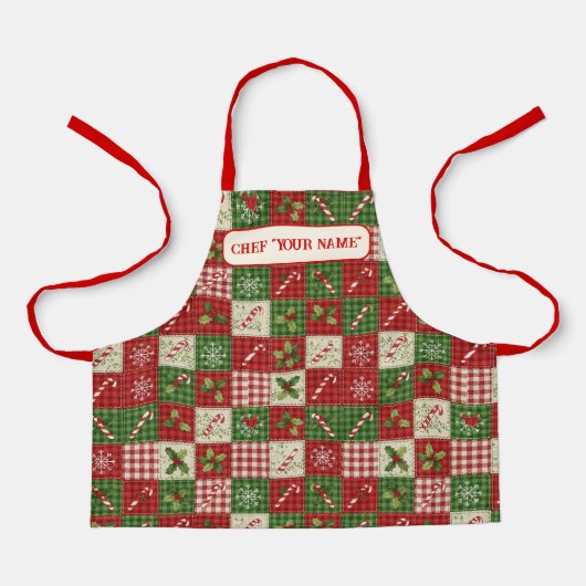 Personalized Kid's Christmas Quilt Patchwork Chef Schürze (Vorderseite)