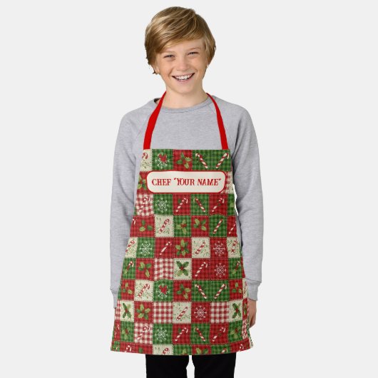 Personalized Kid's Christmas Quilt Patchwork Chef Schürze (Getragen)