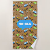 Personalized Kids Construction Vehicles  Strandtuch (Vorderseite)