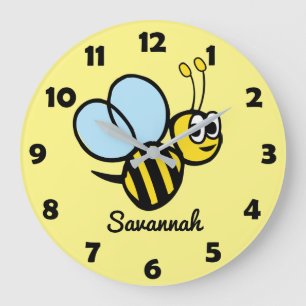 Personalized Kids Cute Bee Yellow Bumblebee Große Wanduhr