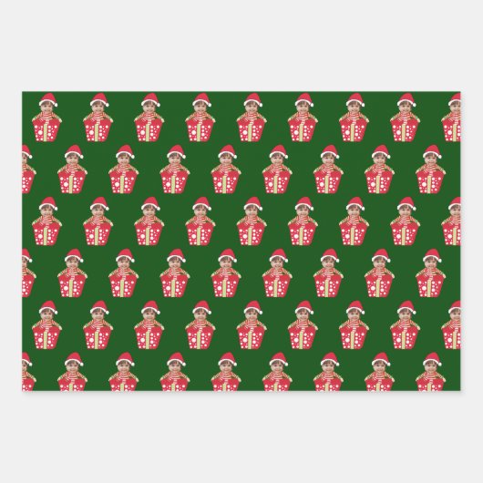 Personalized Kids Face Photo Christmas Green Geschenkpapier Set (Vorderseite 3)