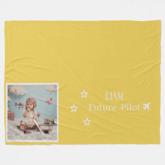 Personalized Kids Future Pilot with Photo & Name Fleecedecke (Vorderseite (Horizontal))