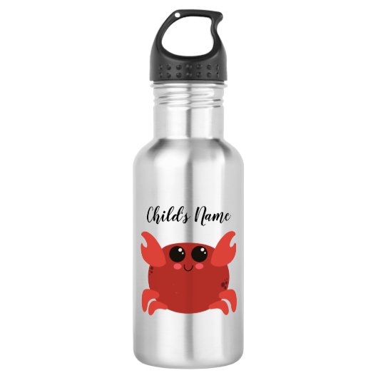 Personalized Kids Name Crab Cartoon  Edelstahlflasche (Vorderseite)