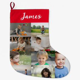 Personalized Kids Name & Photo Collage Großer Weihnachtsstrumpf