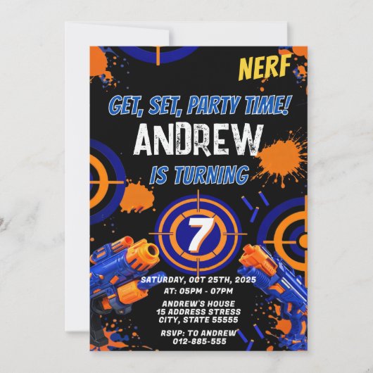 Personalized Kids Nerf Birthday Invitation Einladung (Vorderseite)