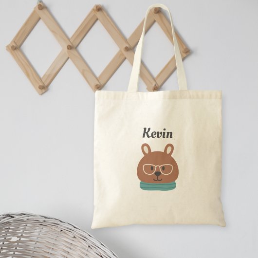 Personalized Kids' Tote Bag with Hipster Bear  Tragetasche