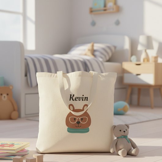 Personalized Kids' Tote Bag with Hipster Bear Tragetasche