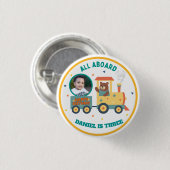 Personalized Kids Train Birthday Photo  Button (Vorne & Hinten)