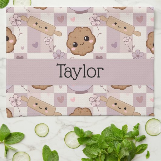Personalized Kitchen Tea Towel Kawaii Cookie  Geschirrtuch (Gefaltet)
