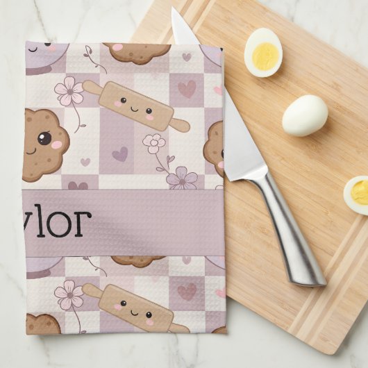 Personalized Kitchen Tea Towel Kawaii Cookie  Geschirrtuch (Viertel Falte)