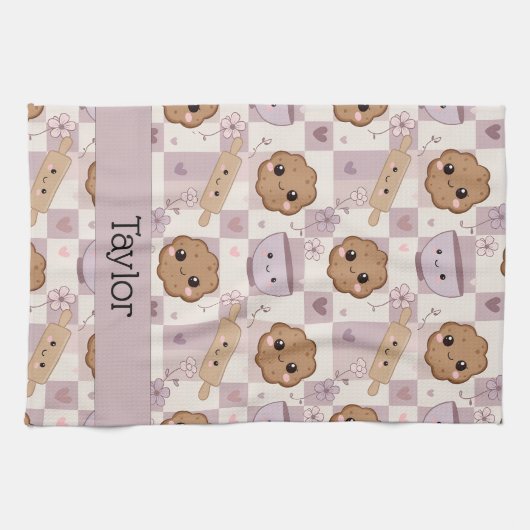 Personalized Kitchen Tea Towel Kawaii Cookie  Geschirrtuch (Horizontal)