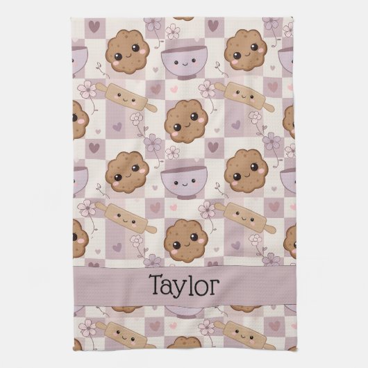 Personalized Kitchen Tea Towel Kawaii Cookie  Geschirrtuch (Vertikal)