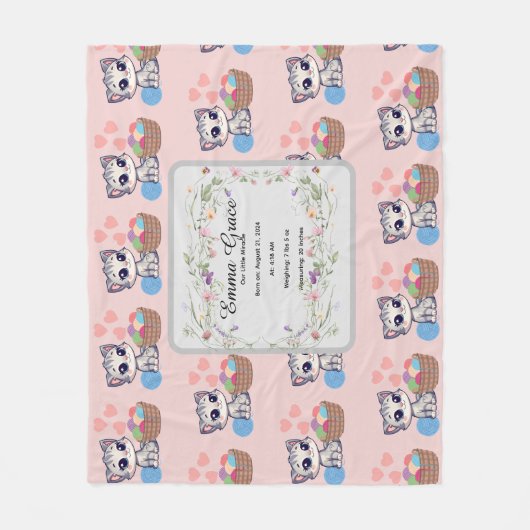 Personalized Kitten Baby Blanket | Custom Birth  Fleecedecke (Vorderseite)