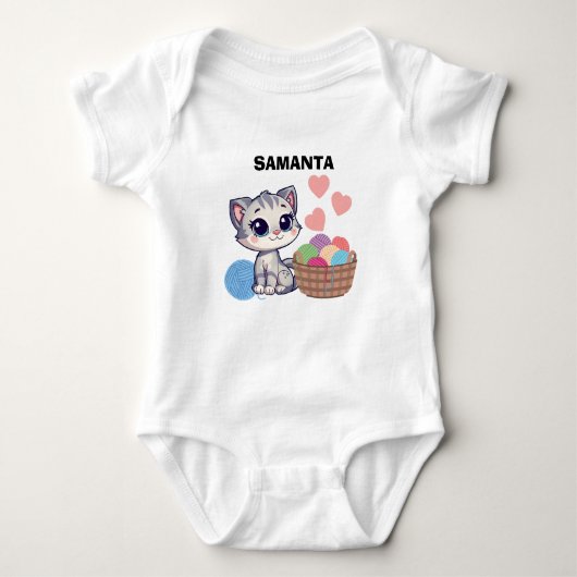 Personalized Kitten & Yarn Baby Bodysuit Baby Strampler (Vorderseite)