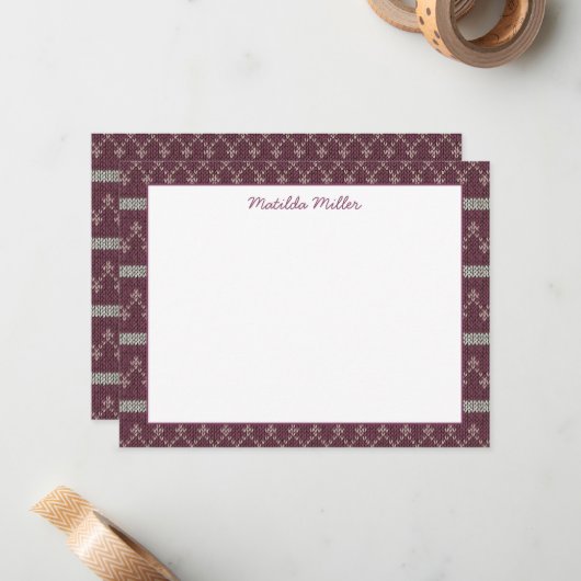 Personalized Knit Pattern Note Card Mitteilungskarte (Vorderseite/Rückseite Beispiel)