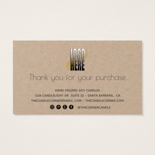 Personalized Kraft Paper Logo Candle Care Card (Rückseite)