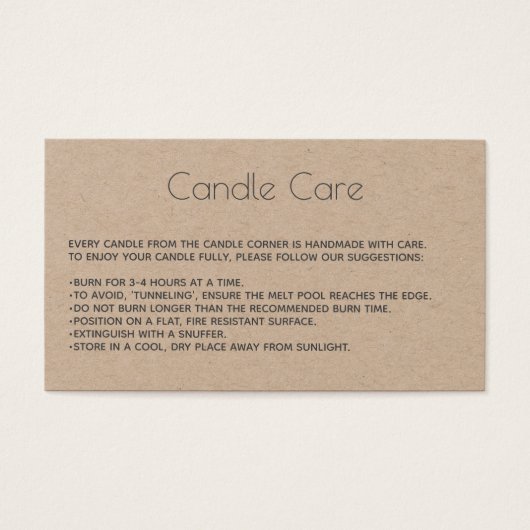 Personalized Kraft Paper Logo Candle Care Card (Vorderseite)