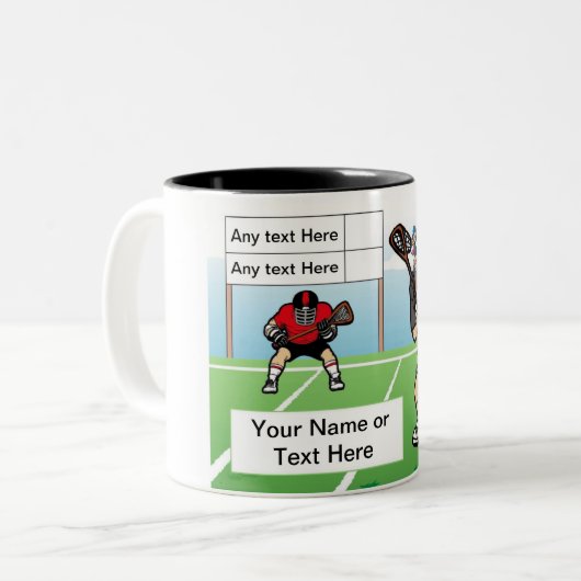 Personalized LaCrosse Player - Male Cartoon Zweifarbige Tasse (Vorderseite Links)