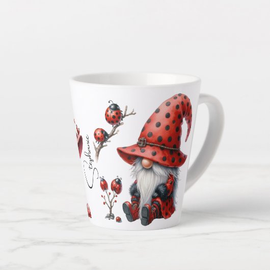 Personalized Ladybug Gnomes Latte Mug Milchtasse (Rechte Ecke)