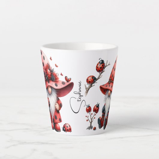 Personalized Ladybug Gnomes Latte Mug Milchtasse (Vorderseite)